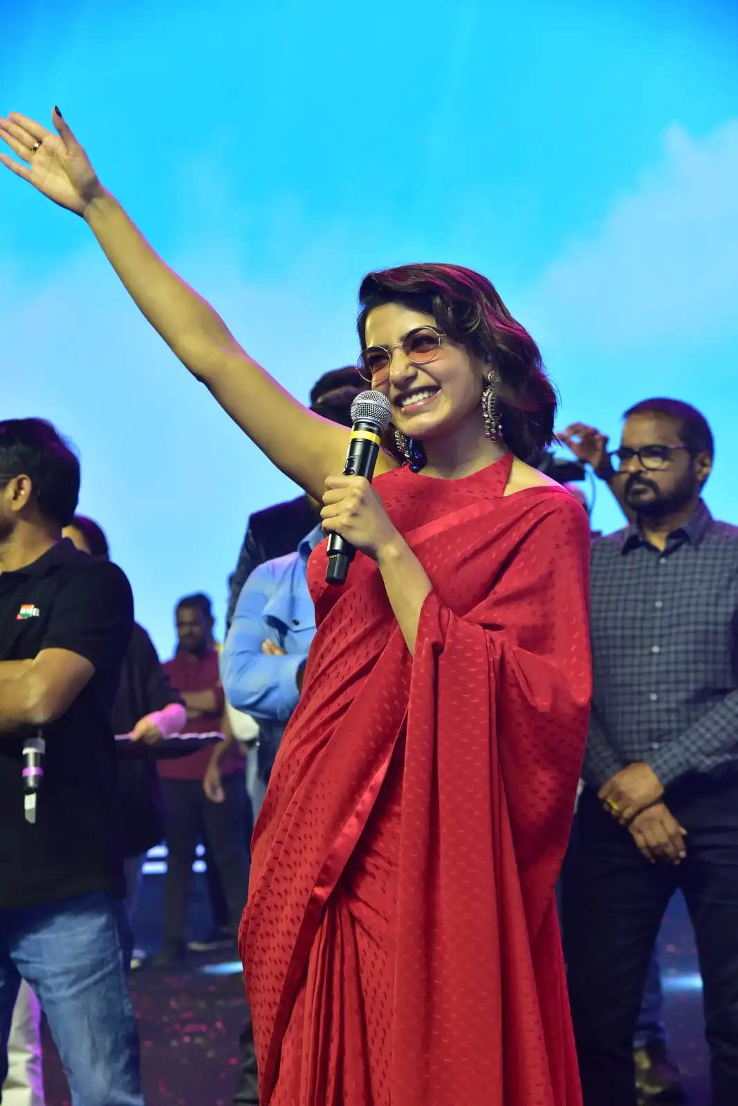 Samantha Shines in Red Saree at Kushi Musical Concert Event