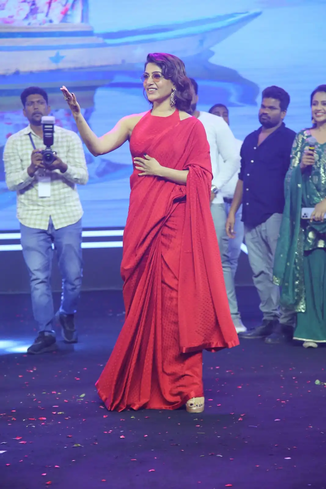 Samantha Shines in Red Saree at Kushi Musical Concert Event