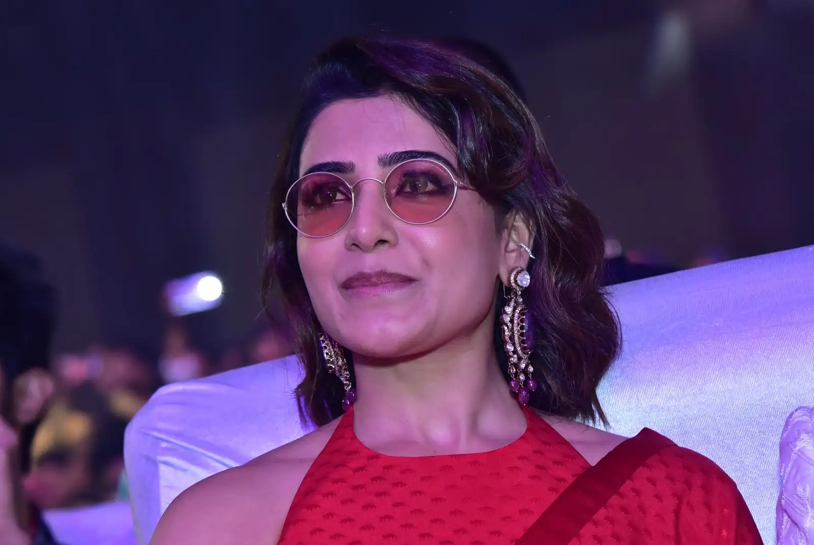 Samantha Shines in Red Saree at Kushi Musical Concert Event