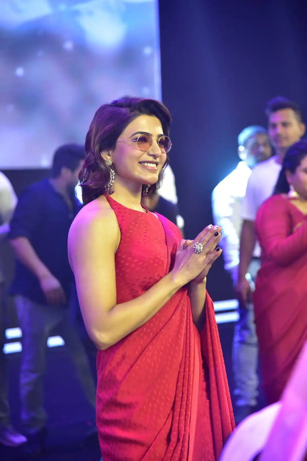 Samantha Shines in Red Saree at Kushi Musical Concert Event