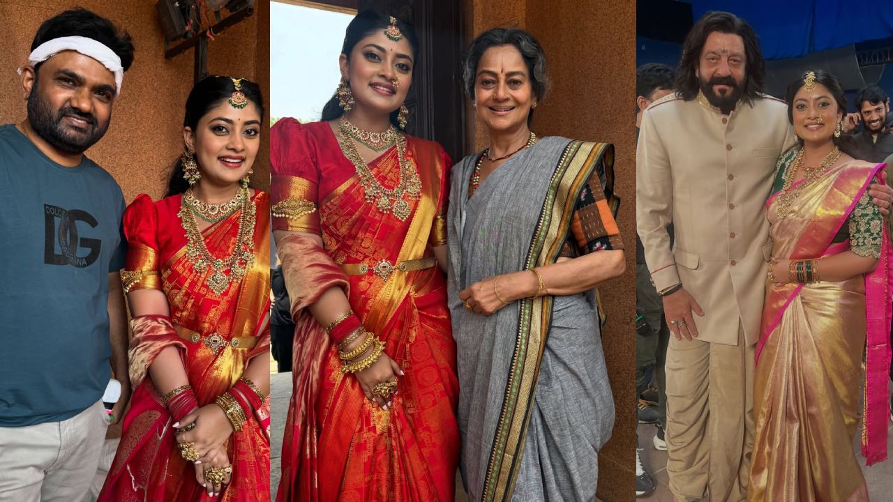 Rajasaab Working Stills : రాజాసాబ్ వర్కింగ్ స్టిల్స్ షేర్ చేసిన అమ్ము అభిరామి.. యువరాణి గంగాదేవి ఫొటోలు..