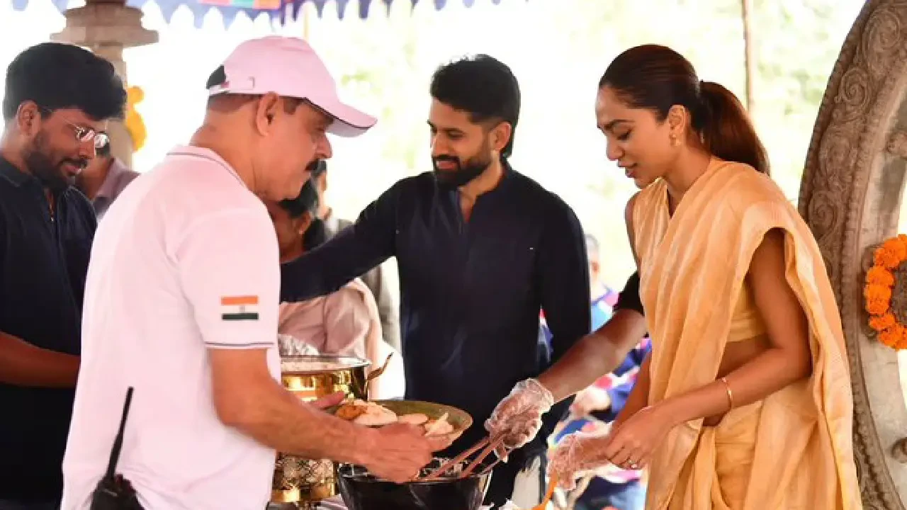 Naga Chaitanya Sobhita Dhulipala Sankranthi Celebrations with Annapurna Studio Employees