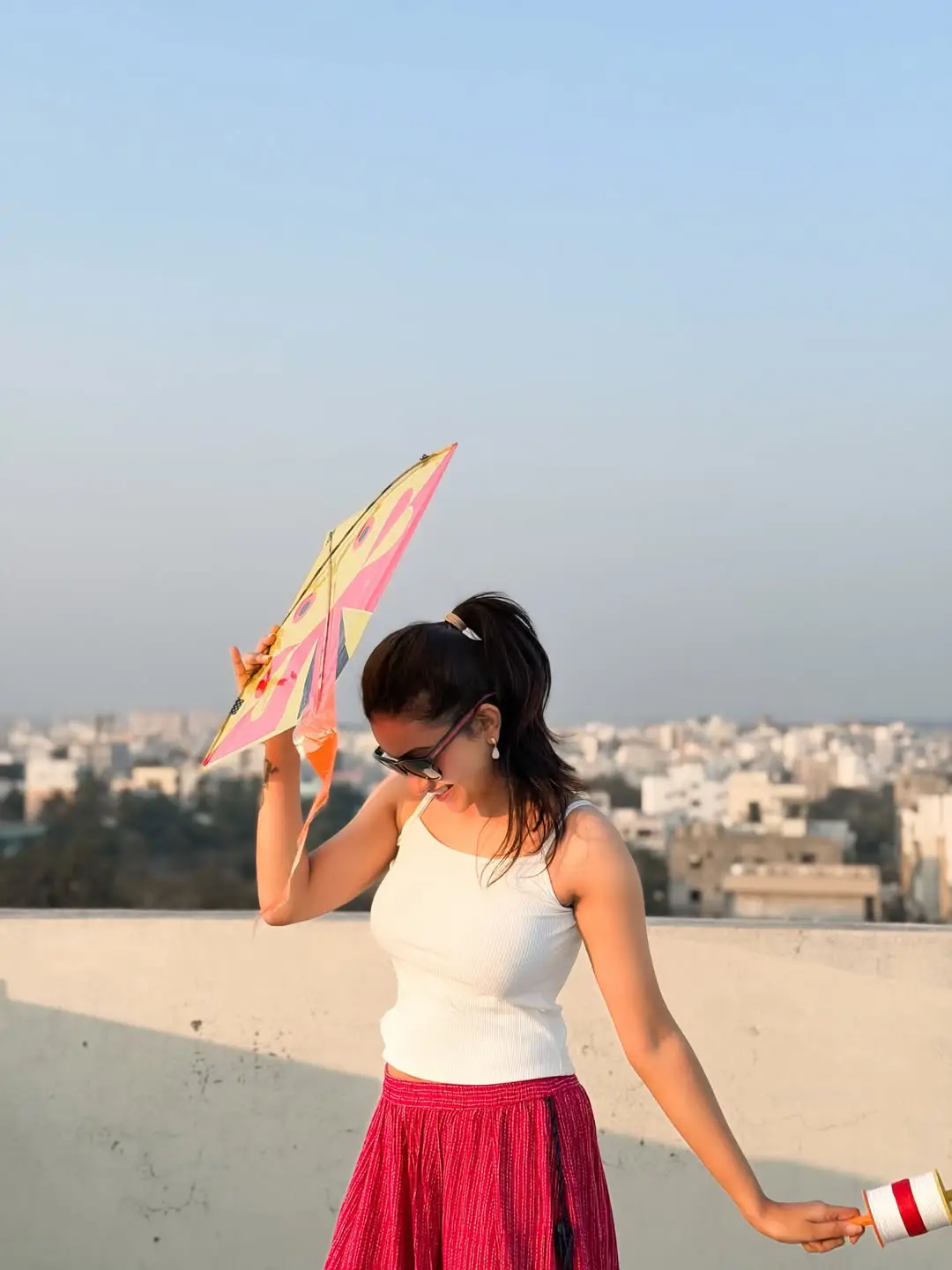 Deepika Pilli flying kite on the occasion of Sankranthi festival. (1)