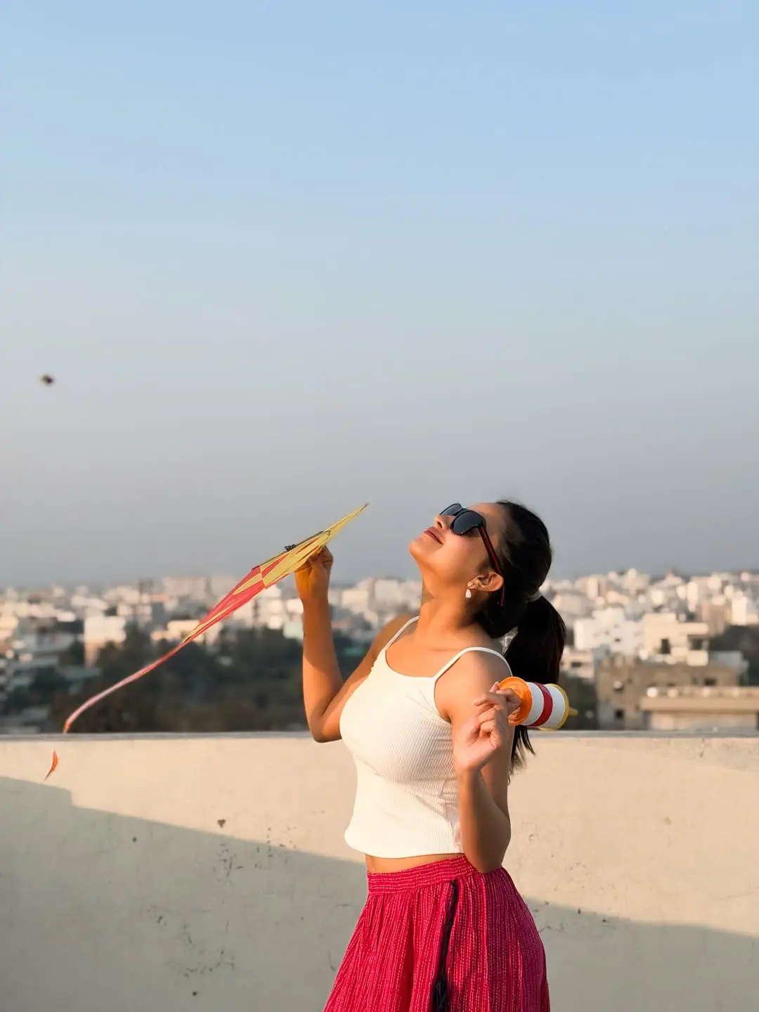 Deepika Pilli flying kite on the occasion of Sankranthi festival. (1)