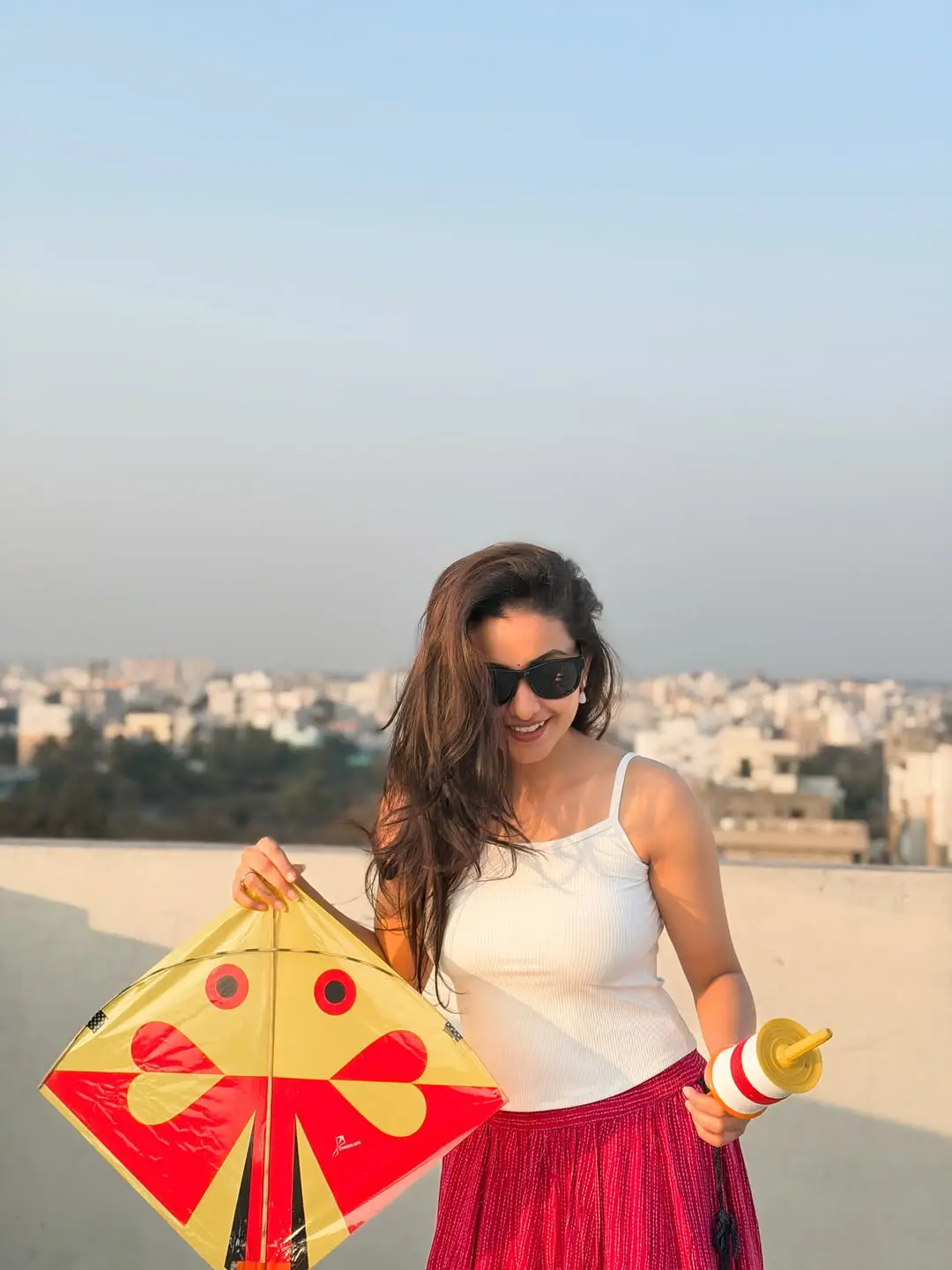 Deepika Pilli flying kite on the occasion of Sankranthi festival. (1)