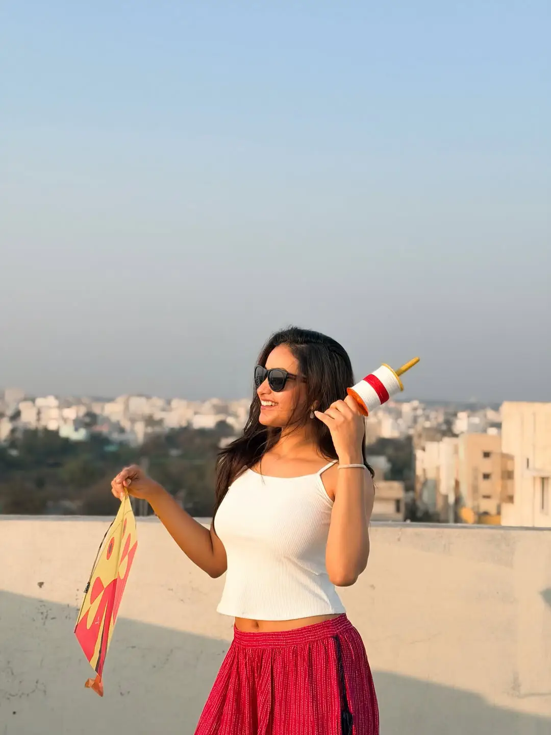 Deepika Pilli flying kite on the occasion of Sankranthi festival. (1)