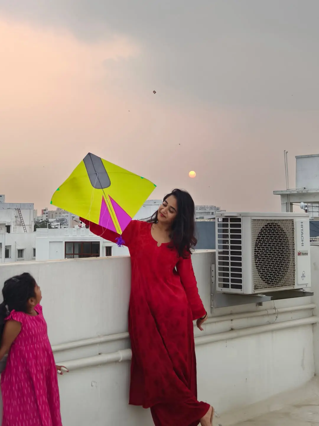 Deepthi Sunaina flying kite on the occasion of Sankranthi festival. (1)