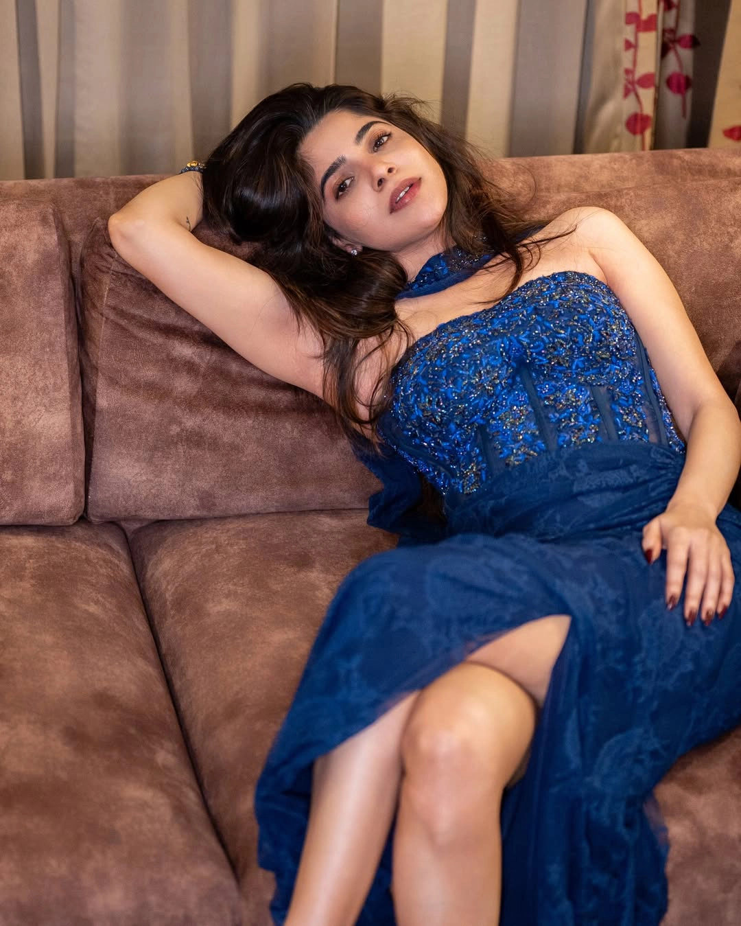 Divyabharathi Sizzling Poses in Blue Dress