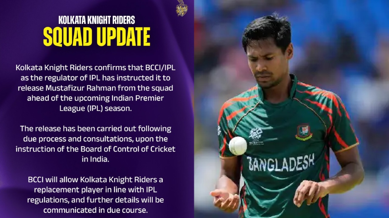 KKR : బీసీసీఐ ఆదేశాల‌పై స్పందించిన కేకేఆర్.. మేము అత‌డిని వ‌దిలివేస్తున్నాం..