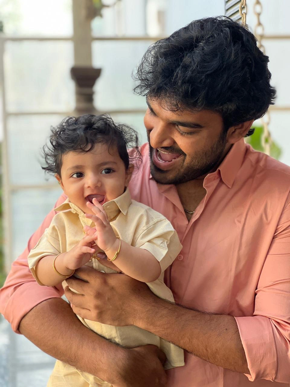 Kiran Abbavaram Shares Traditional Photos with his Wife Rahasya and Son Hanu on New Year