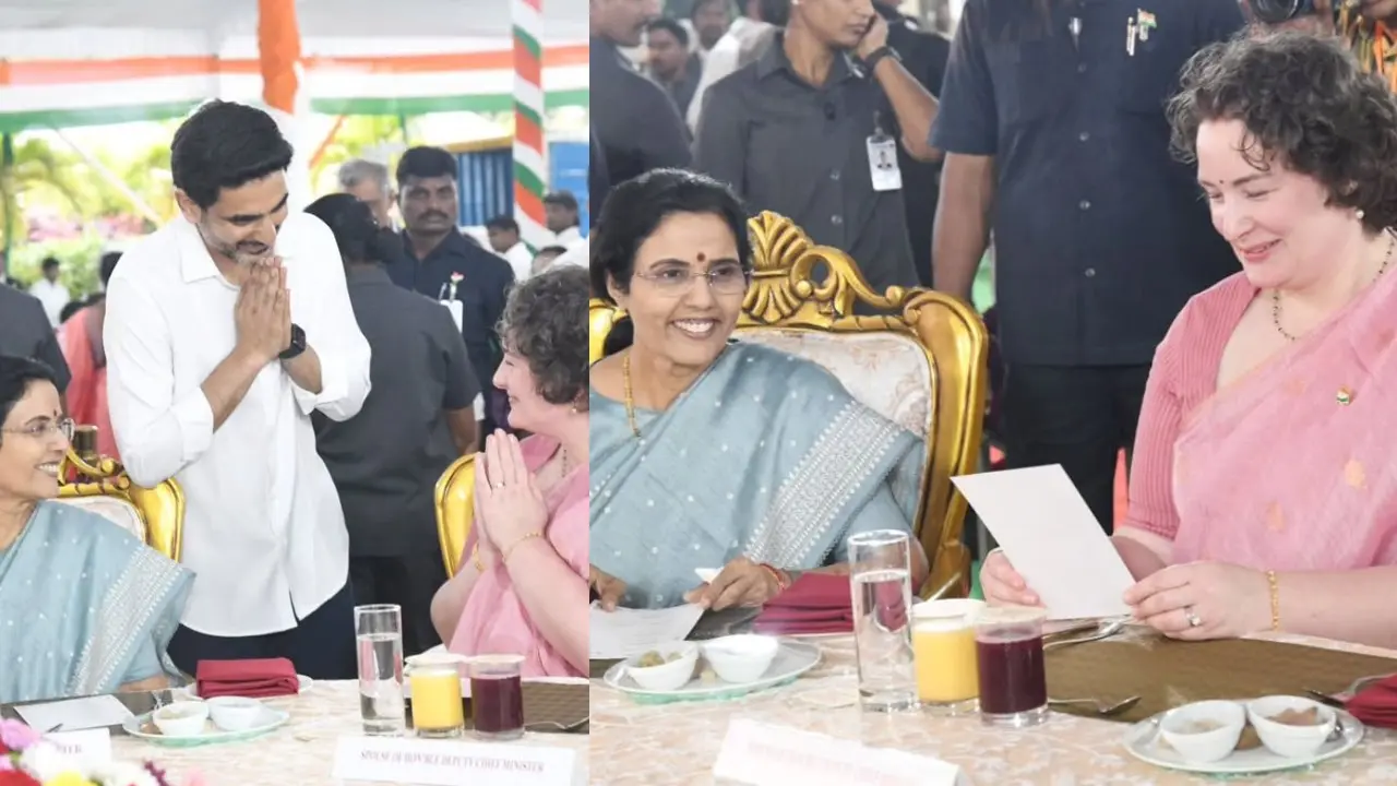 Chandrababu Wife nara Bhuvaneswari Pawan Kalyan wife Anna Lezhneva Participated in Governor Party