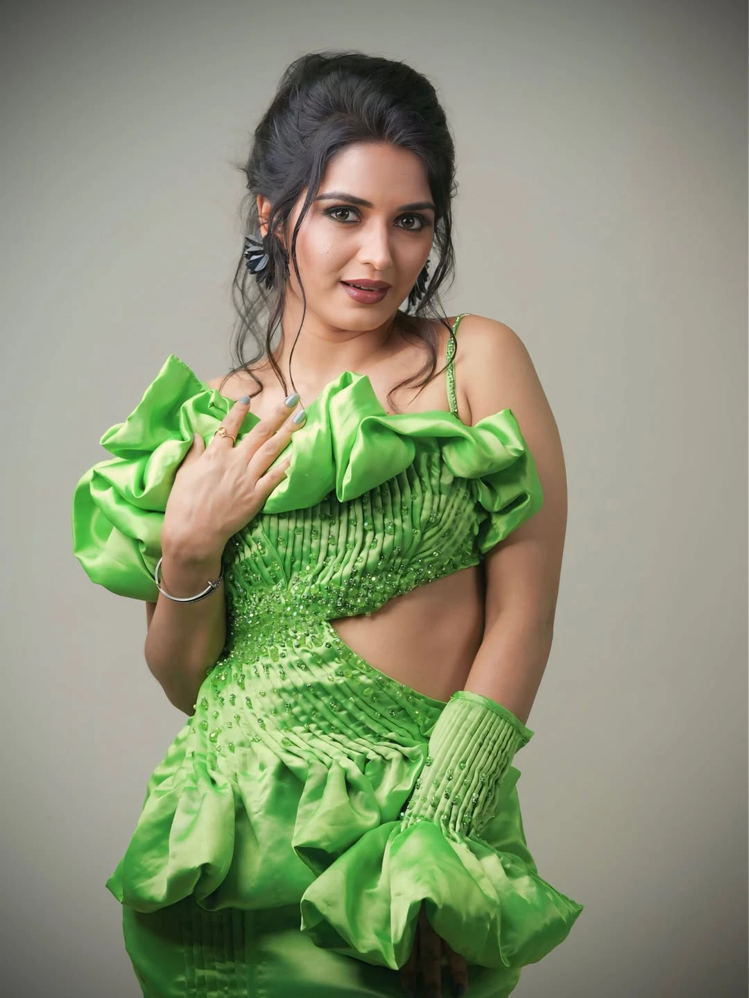 Bigg Boss Fame Priyanka Jain Stills in Green Dress