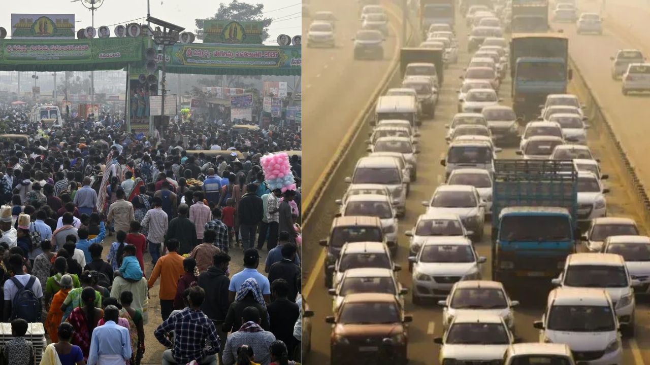 మేడారంలో కొనసాగుతున్న ట్రాఫిక్ కష్టాలు.. గంటల తరబడి ట్రాఫిక్‌లో భక్తులు