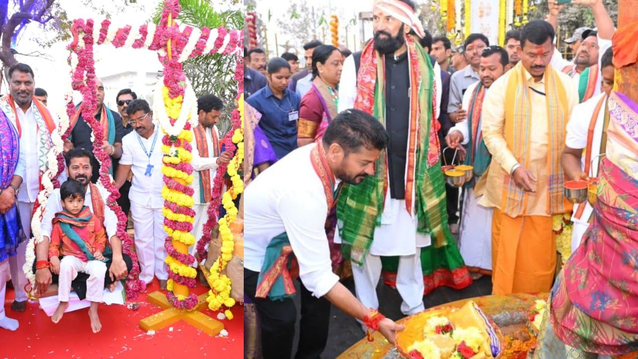 మేడారంలో గద్దెలను పునఃప్రారంభించిన రేవంత్‌ రెడ్డి.. మనవడితో కలిసి నిలువెత్తు బంగారం సమర్పణ