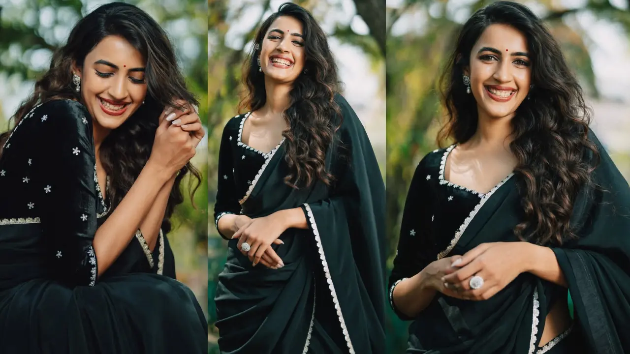 Niharika konidela latest photo shoot in black saree