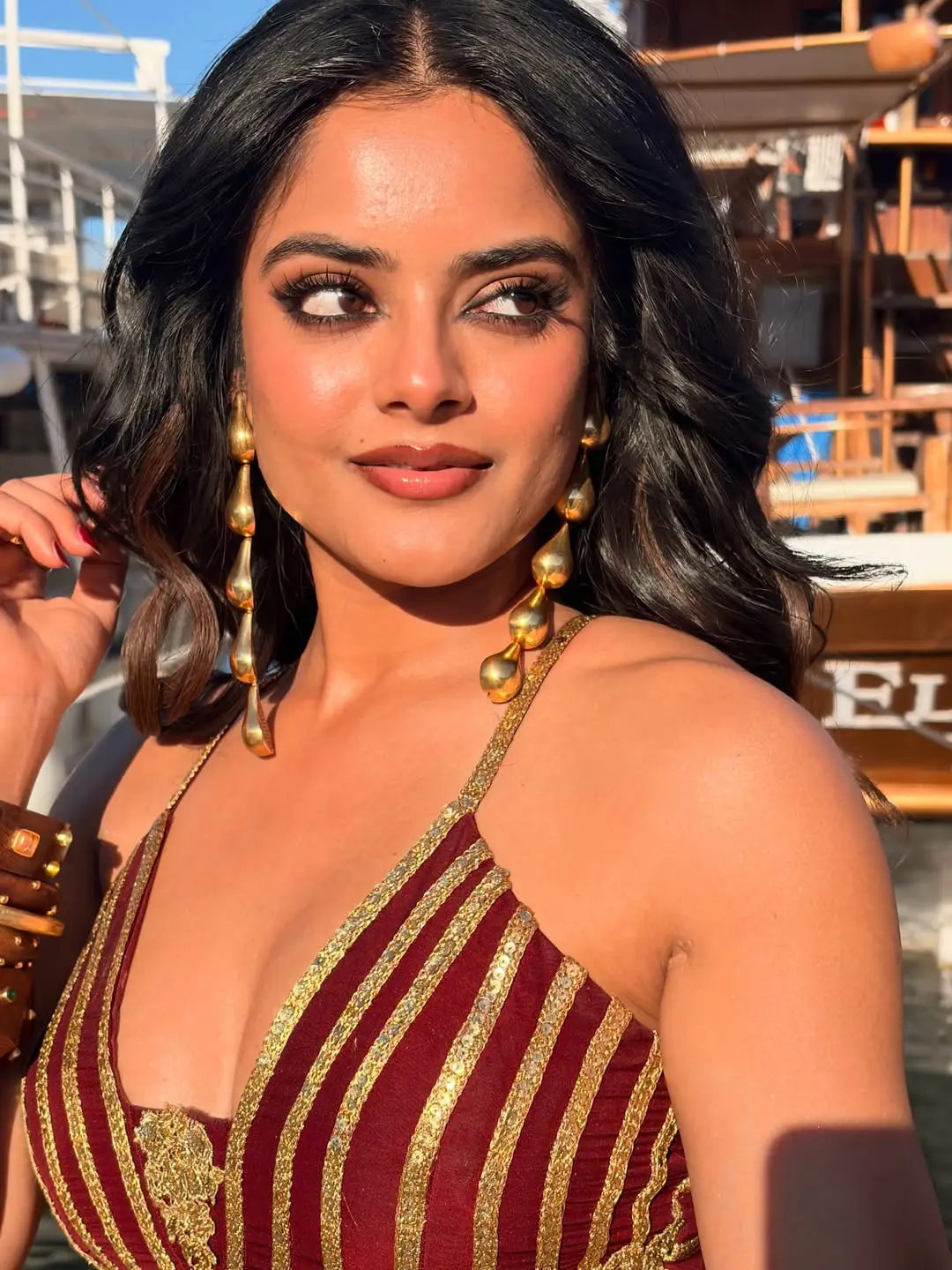 Riddhi kumar shared nache nache song photos from the rajasaab.