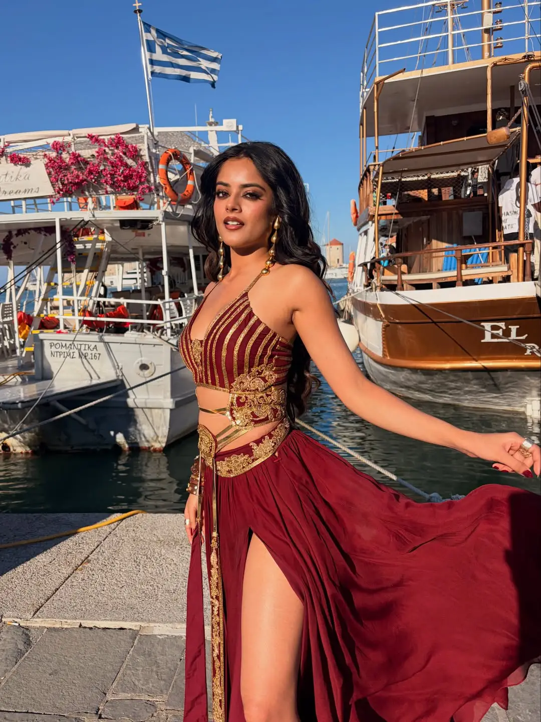 Riddhi kumar shared nache nache song photos from the rajasaab.