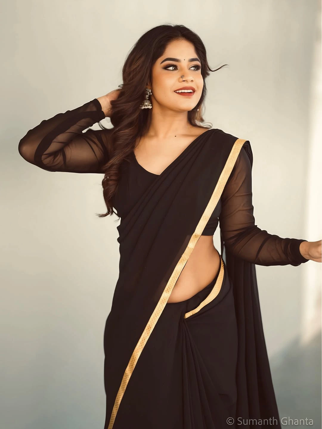 Swetha Naidu Stunning Looks in Black Saree