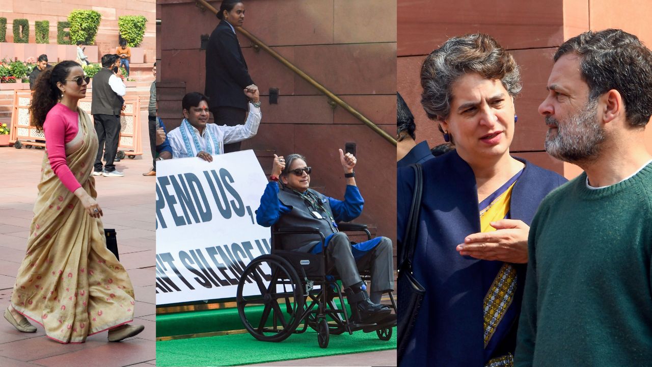 Parliament Budget Session: చీరకట్టులో కంగనా.. వీల్‌చైర్‌లో శశిథరూర్.. ఫొటోలు చూస్తారా?