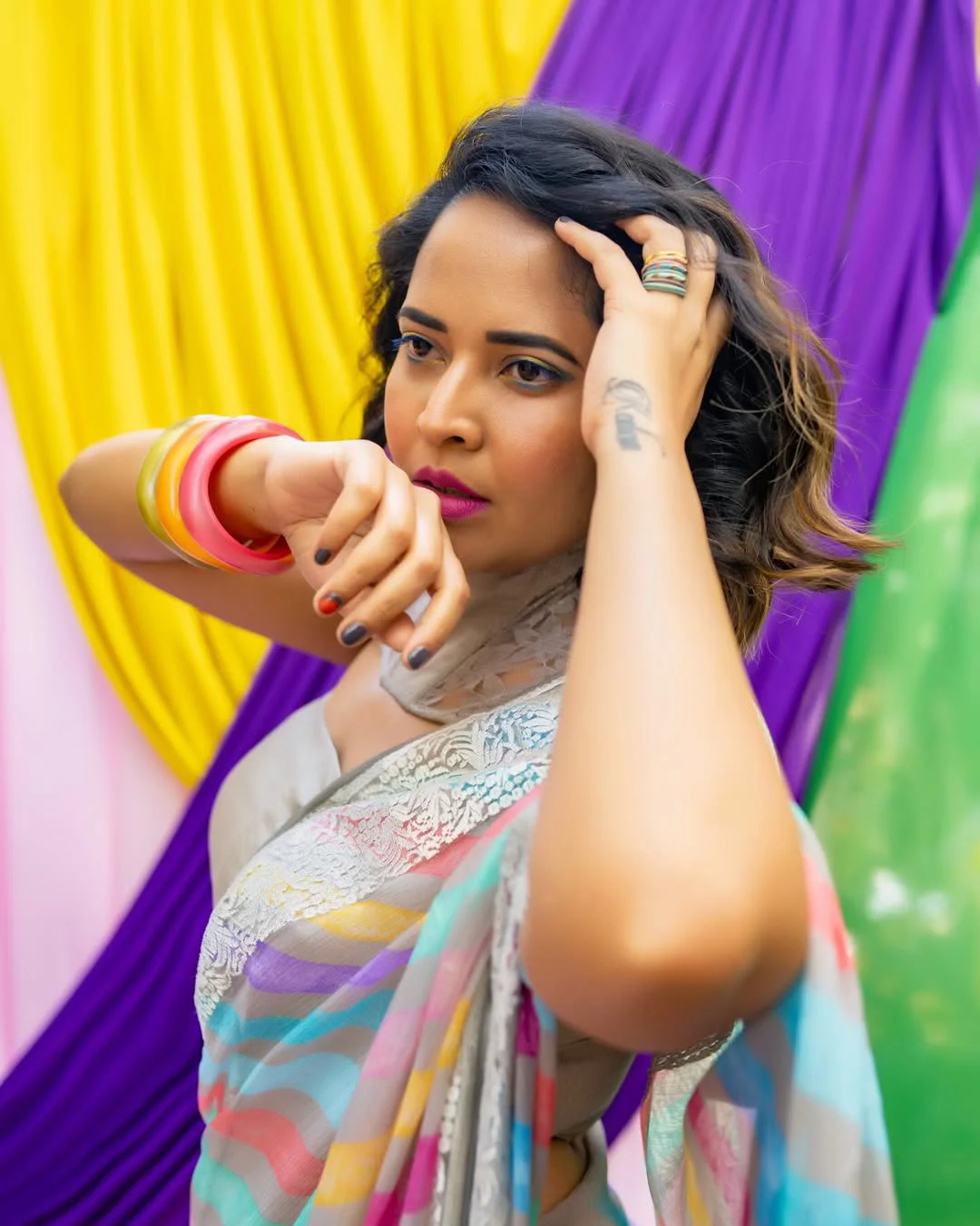 Anasuya Bharadwaj Holi Special Photos in Saree