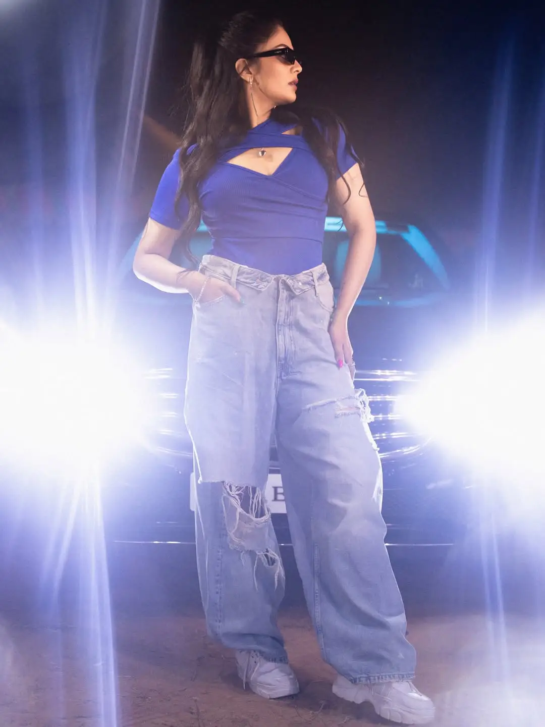 Anchor Sreemukhi Crazy Photos with a Benz Car