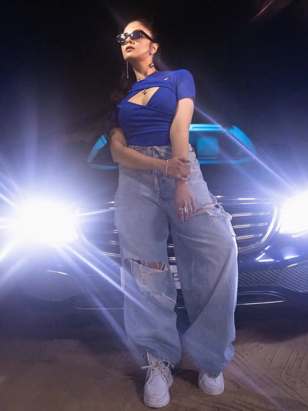 Anchor Sreemukhi Crazy Photos with a Benz Car