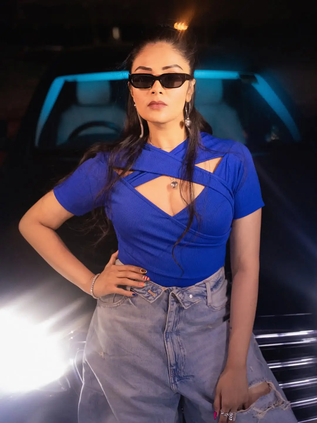 Anchor Sreemukhi Crazy Photos with a Benz Car