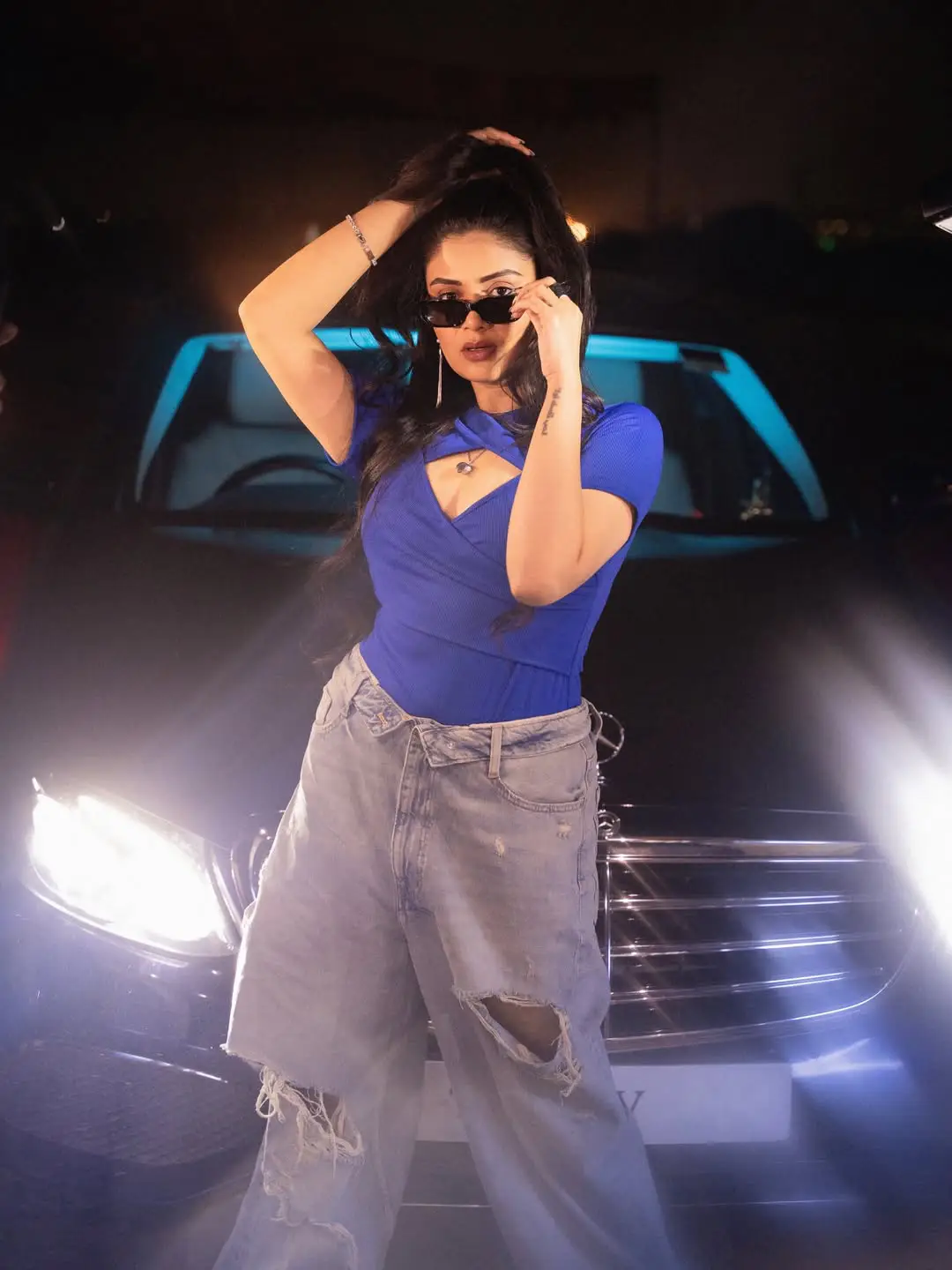 Anchor Sreemukhi Crazy Photos with a Benz Car