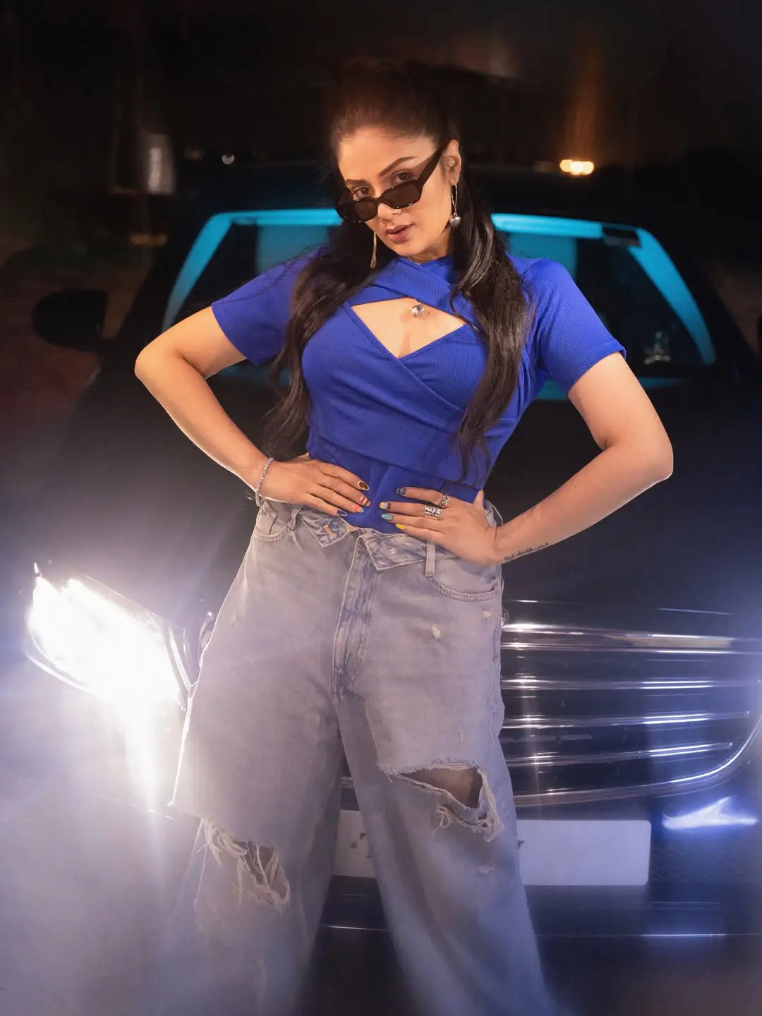 Anchor Sreemukhi Crazy Photos with a Benz Car