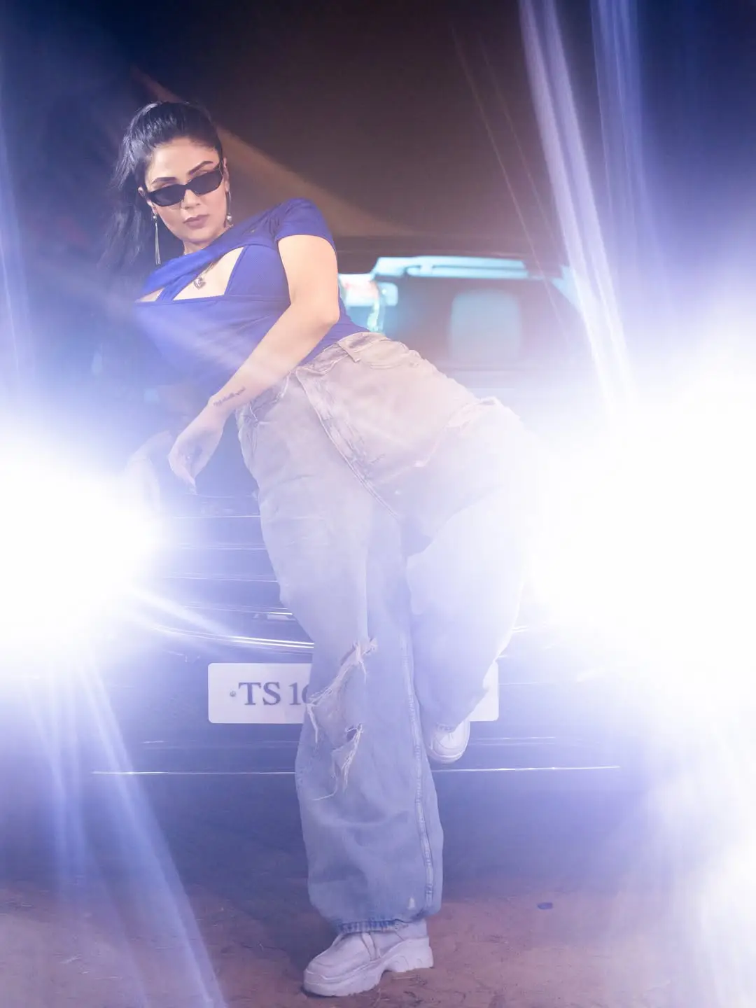 Anchor Sreemukhi Crazy Photos with a Benz Car