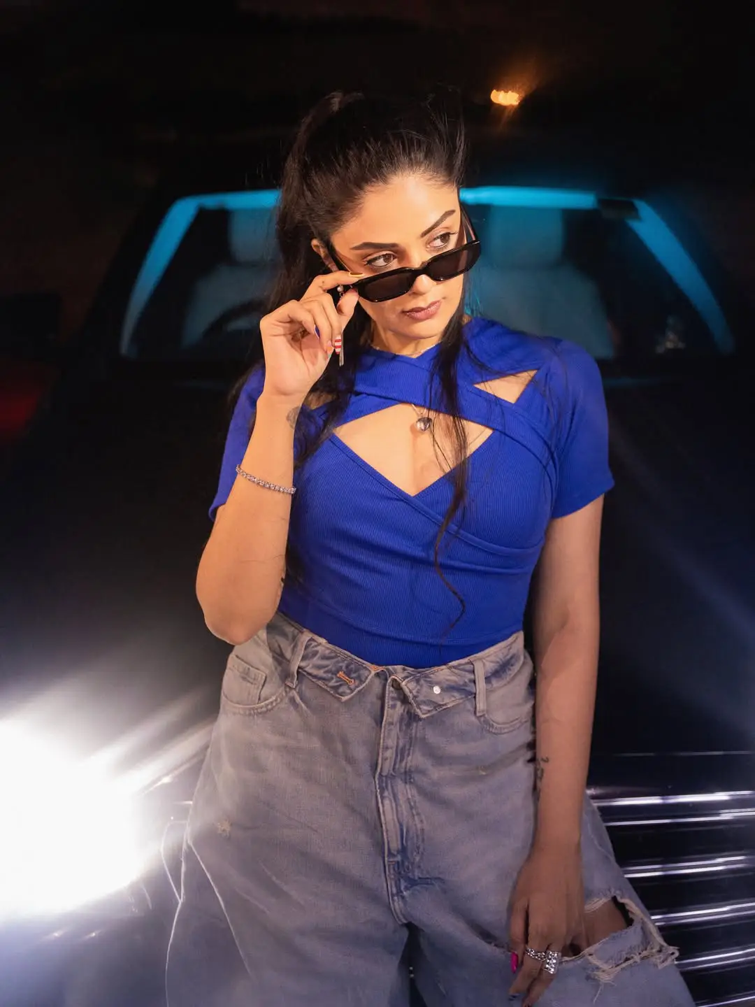 Anchor Sreemukhi Crazy Photos with a Benz Car