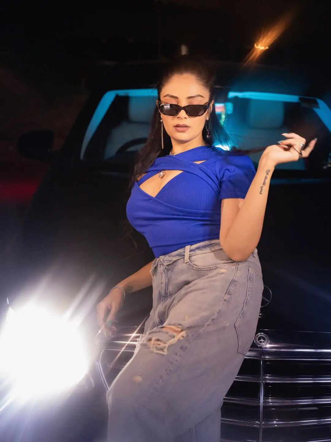 Anchor Sreemukhi Crazy Photos with a Benz Car