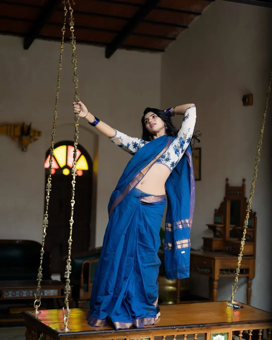 Jabardasth Varsha Showing Her Beauty in Saree