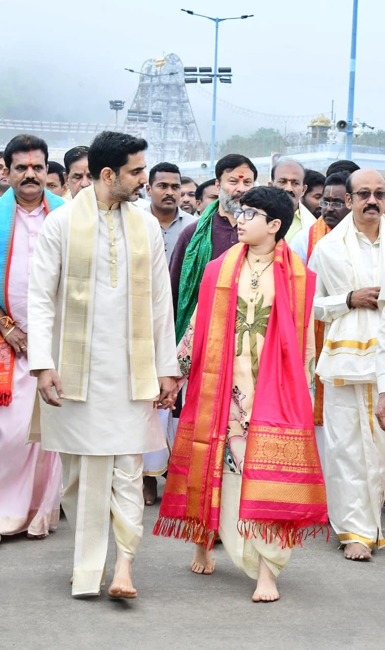 Nara Devansh Birthday CM Chandrababu Family Visits Tirumala Temple Photos