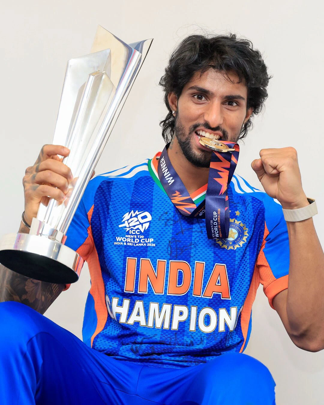 Team India Poses with Winning T20 World Cup in Dressing Room