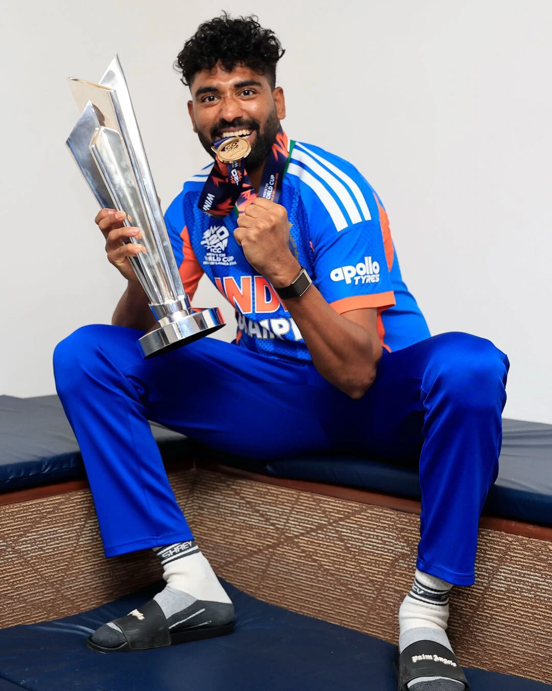 Team India Poses with Winning T20 World Cup in Dressing Room
