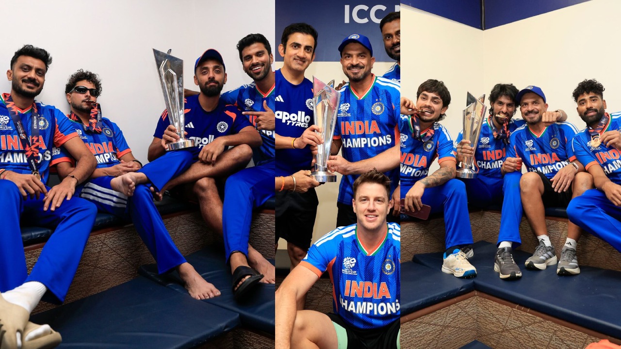 T20 World Cup : డ్రెస్సింగ్ రూమ్ లో.. వరల్డ్ కప్ తో టీమ్ ఇండియా ఆటగాళ్ల సందడి.. ఫొటోలు