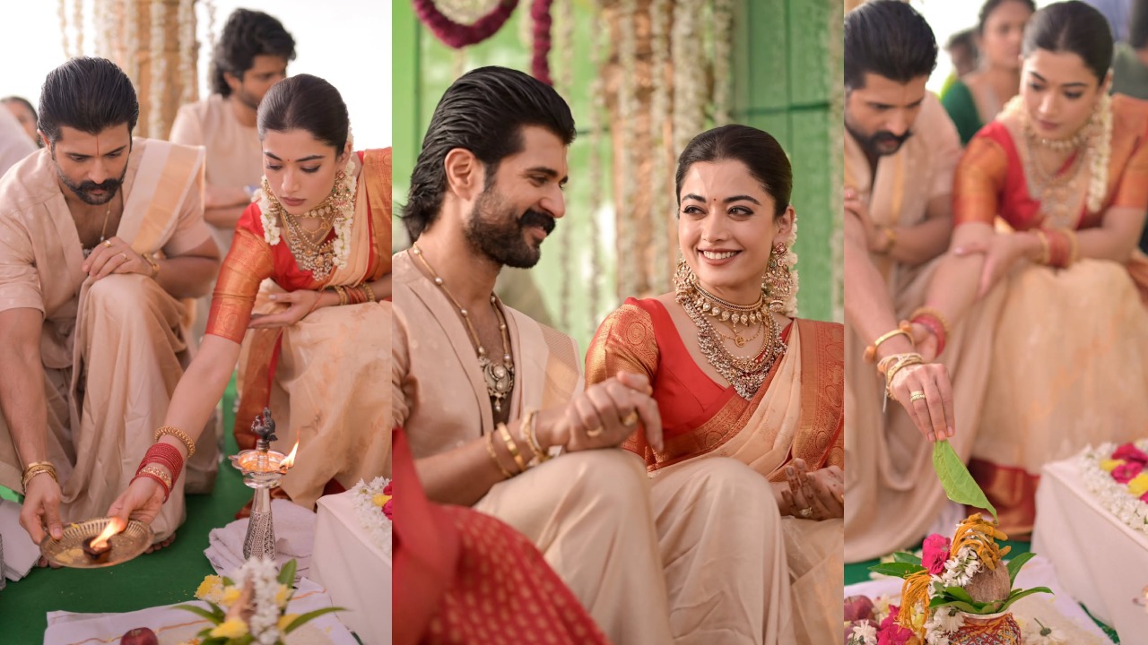 Virosh Satyanarayana Swamy Pooja : విజయ్ – రష్మిక సత్యనారాయణ స్వామి వ్రతం.. క్యూట్ జంట ఫొటోలు..