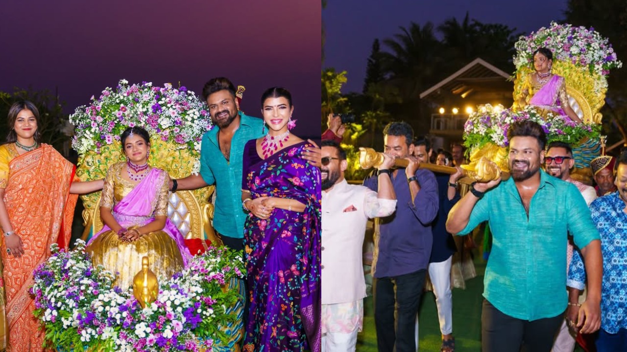 Manchu Lakhsmi Daughter : మేనకోడలు పల్లకి మోసిన మంచు మనోజ్.. మంచు లక్ష్మి కూతురు ఓణీల వేడుక.. ఫొటోలు వైరల్..