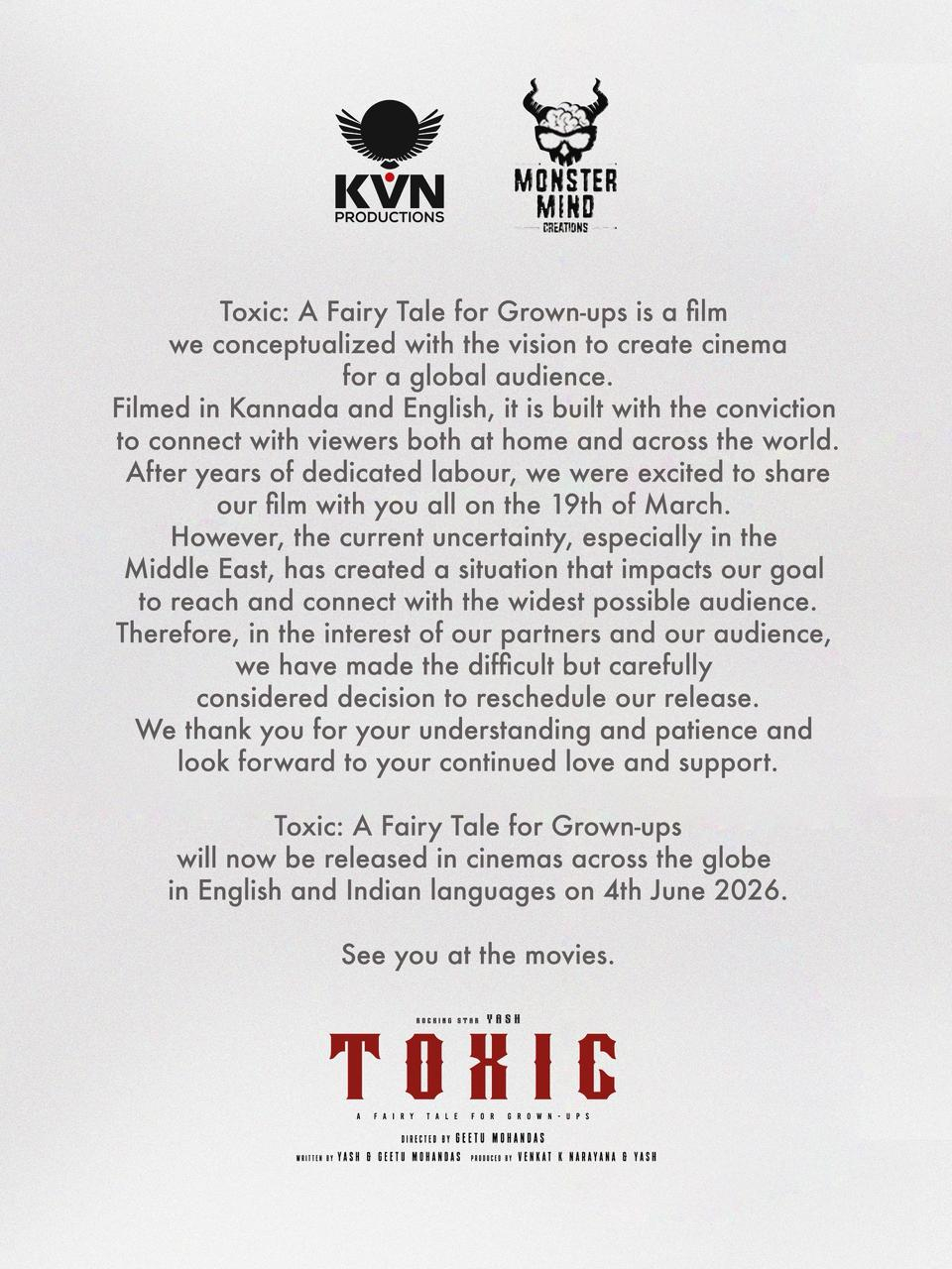 yash Toxic movie postponed