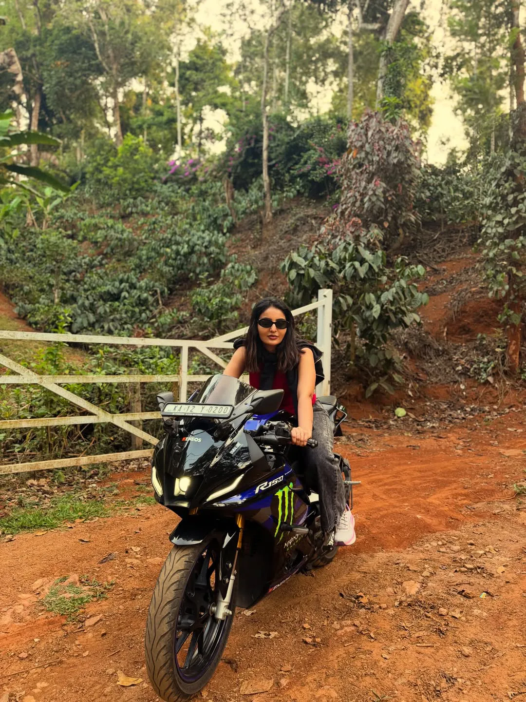 Ananya Nagalla photos with a stylish bike
