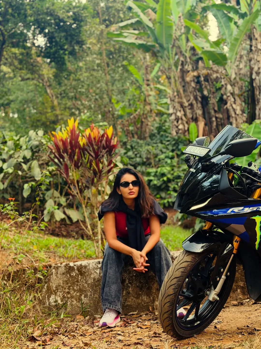 Ananya Nagalla photos with a stylish bike