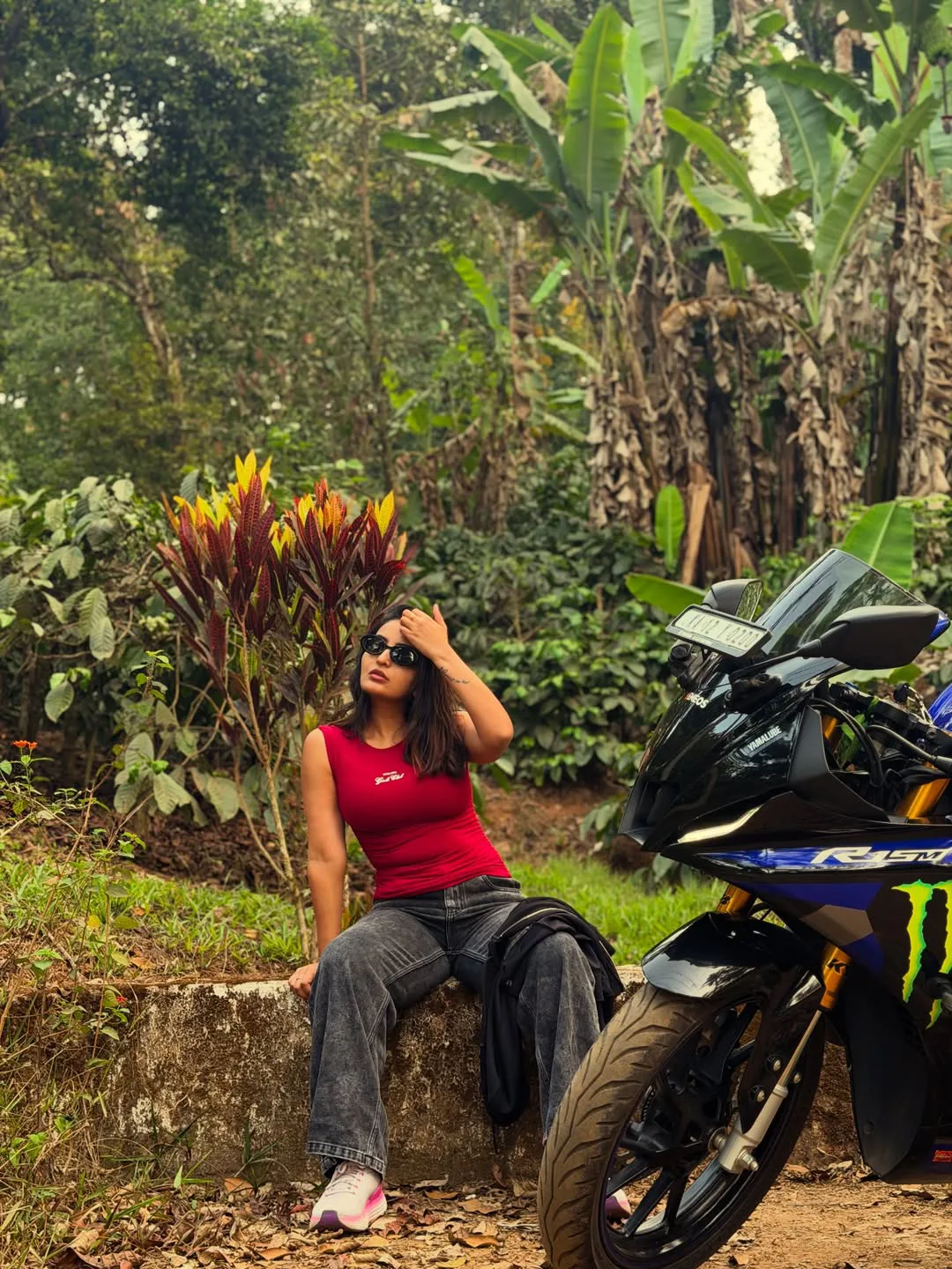 Ananya Nagalla photos with a stylish bike