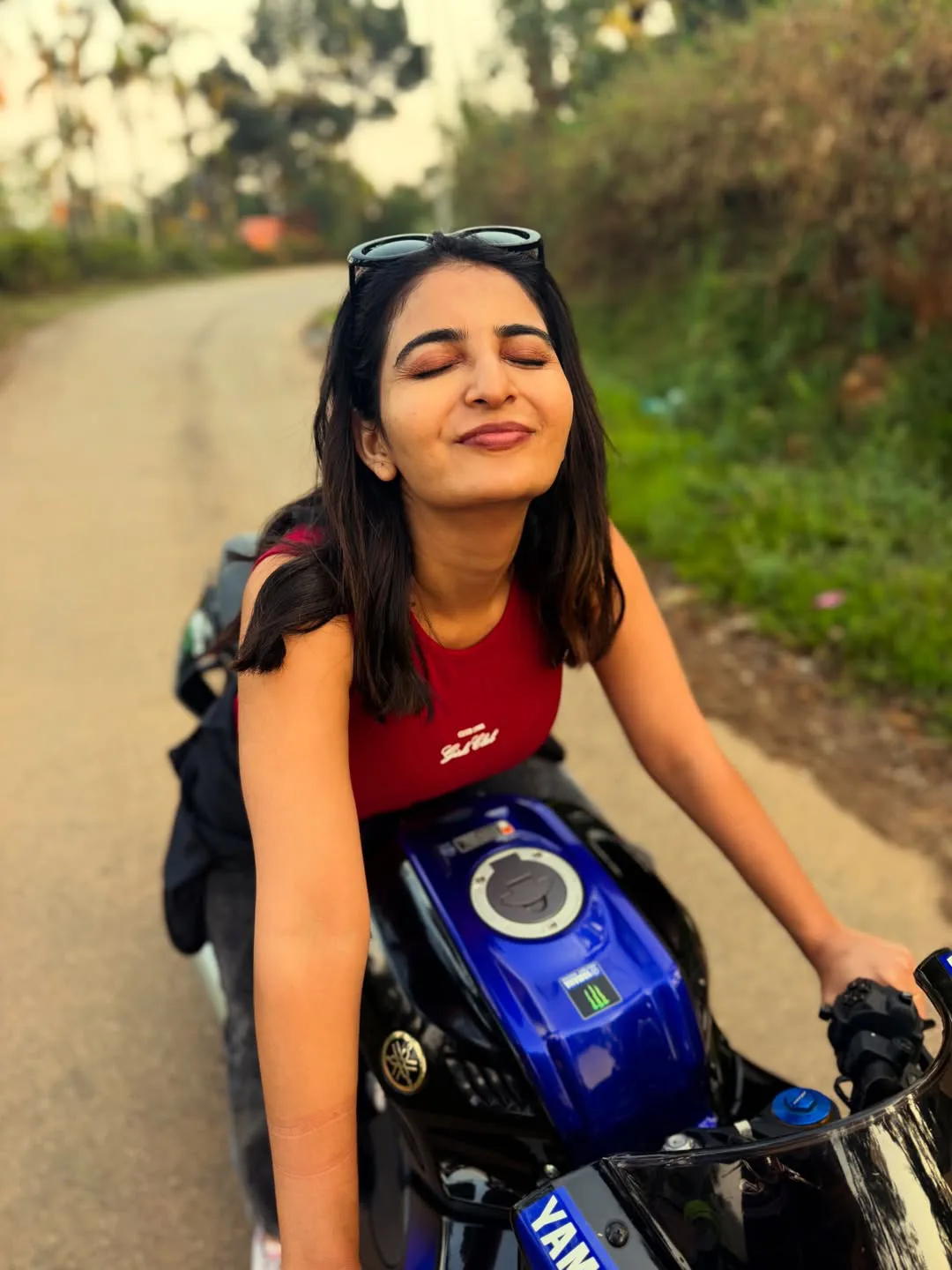 Ananya Nagalla photos with a stylish bike