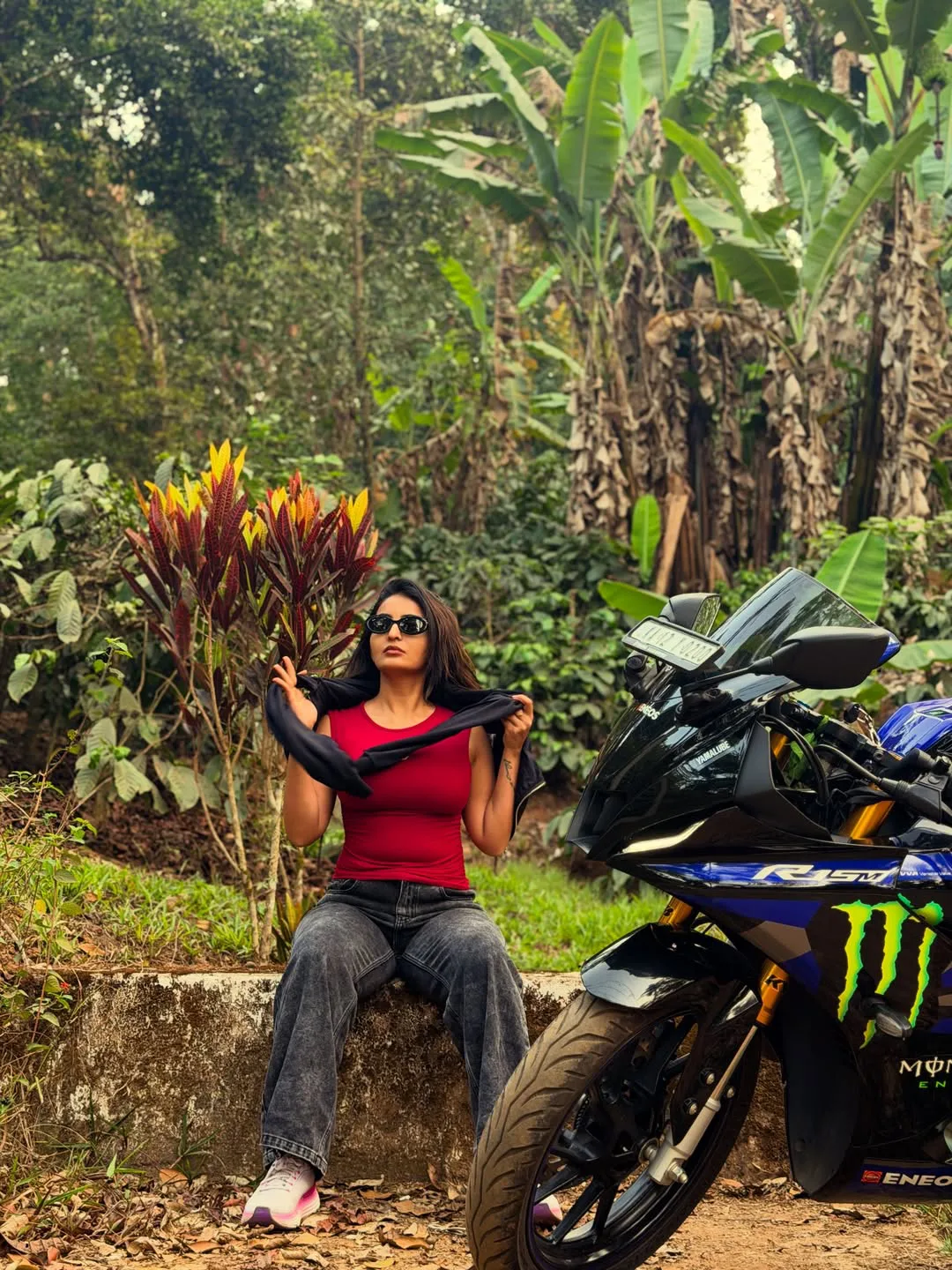 Ananya Nagalla photos with a stylish bike