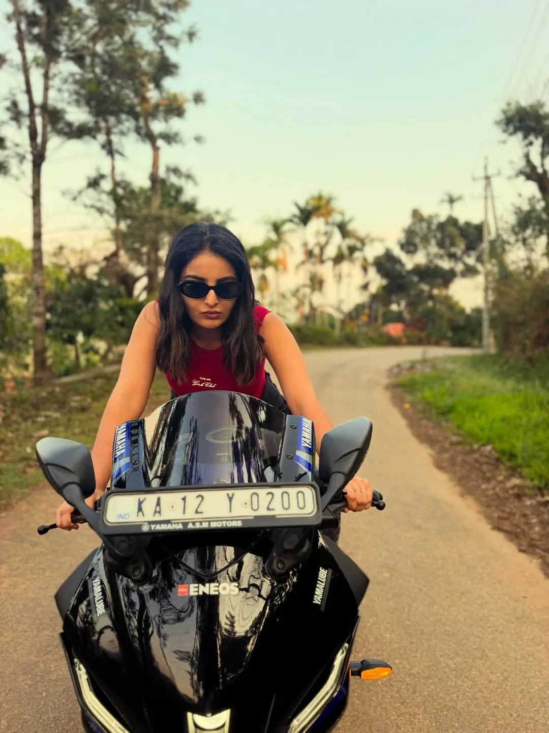 Ananya Nagalla photos with a stylish bike