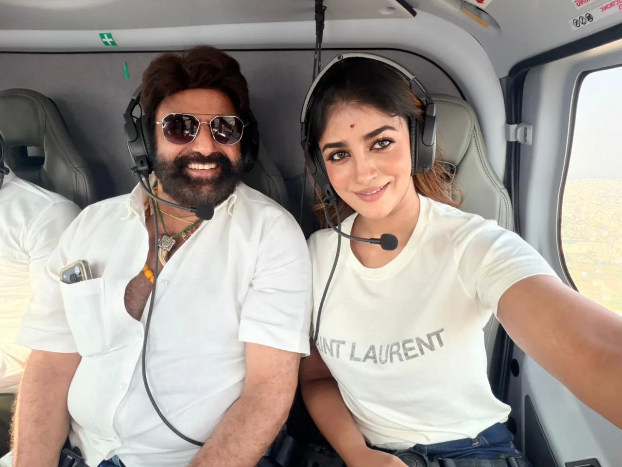 Balakrishna and Dimple Hayathi traveled to Guntur in a special helicopter
