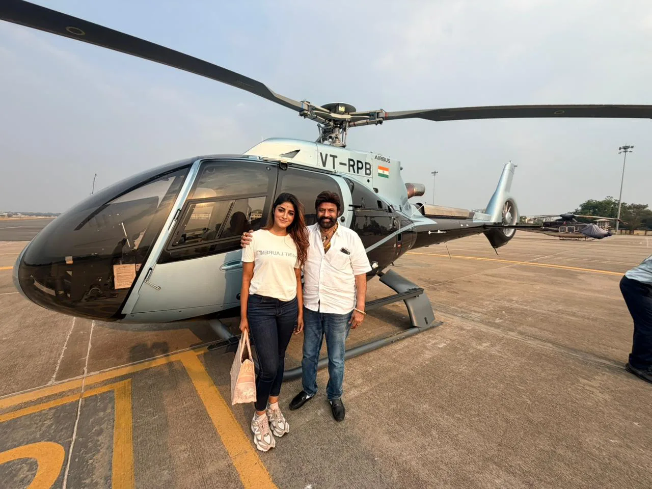 Balakrishna and Dimple Hayathi traveled to Guntur in a special helicopter