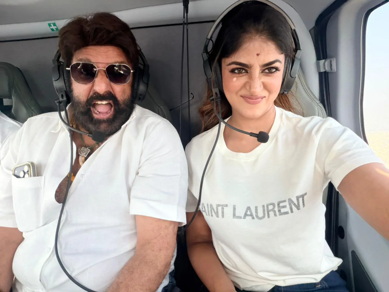 Balakrishna and Dimple Hayathi traveled to Guntur in a special helicopter