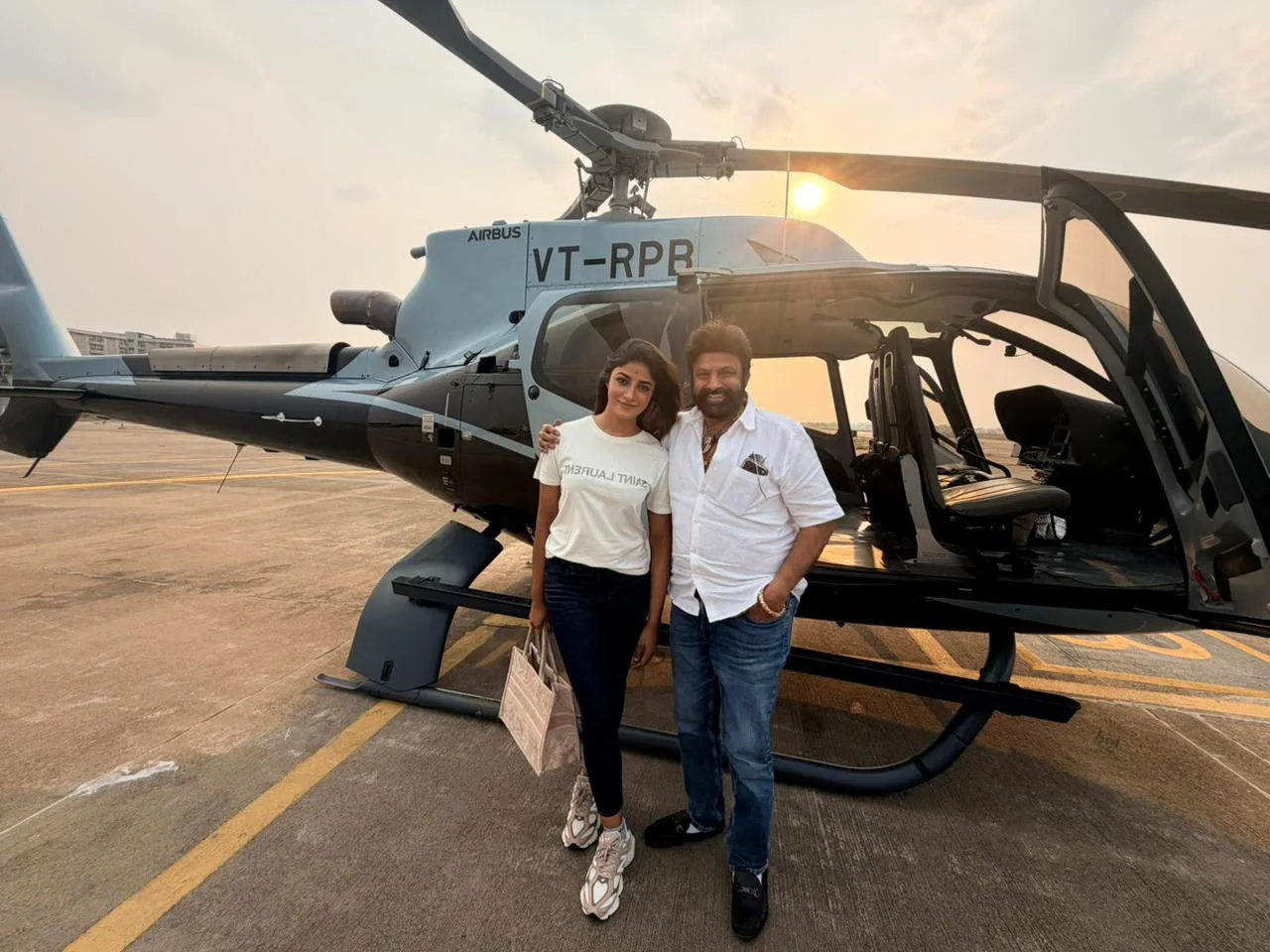 Balakrishna and Dimple Hayathi traveled to Guntur in a special helicopter